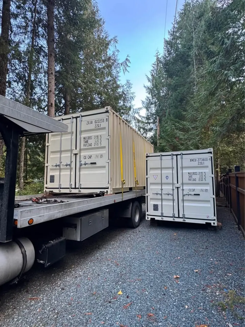 20ft shipping containers delivered to a customer's property in British Columbia, ready for a rental like yours in Coquitlam